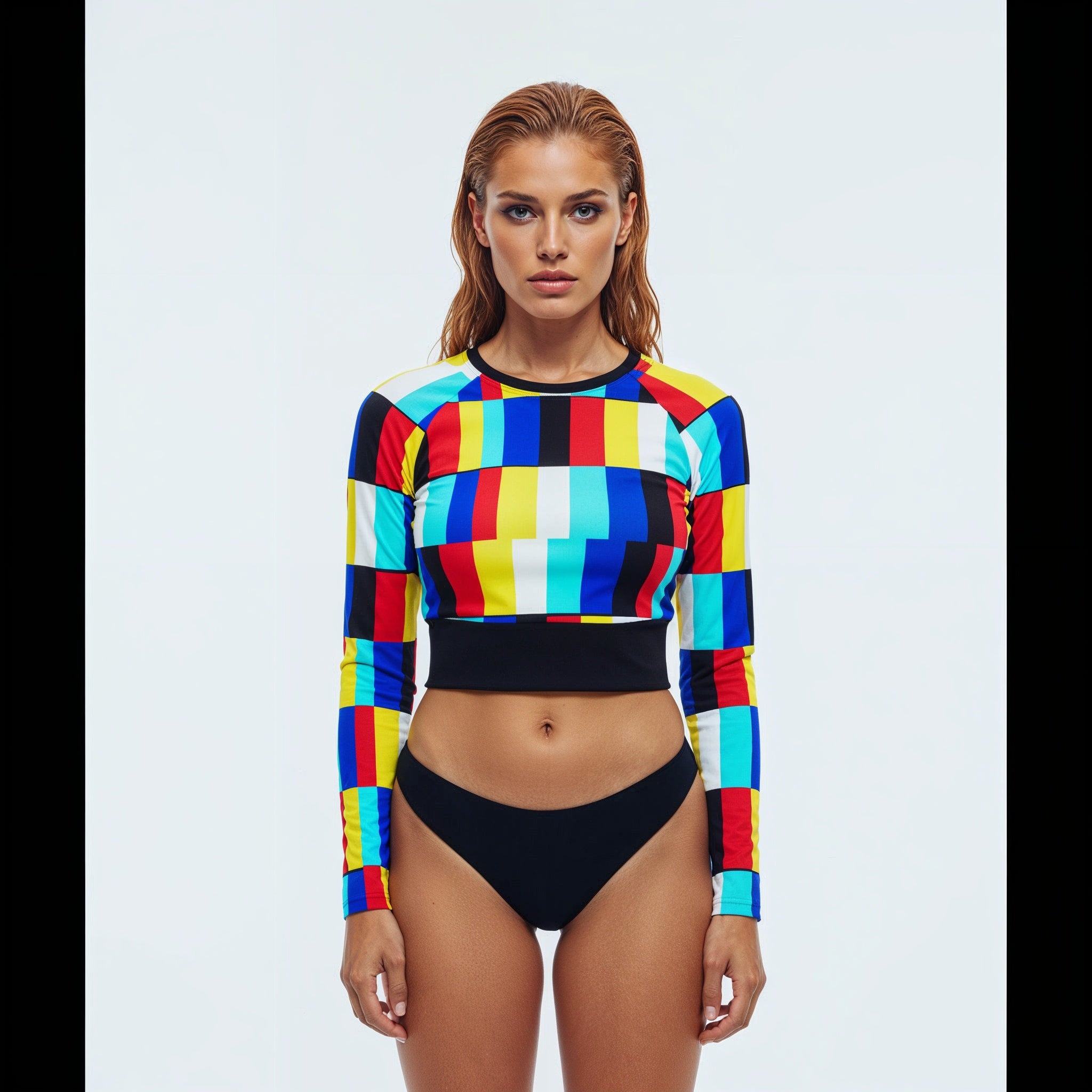 GLITCH long-sleeve crop top (black contrast)