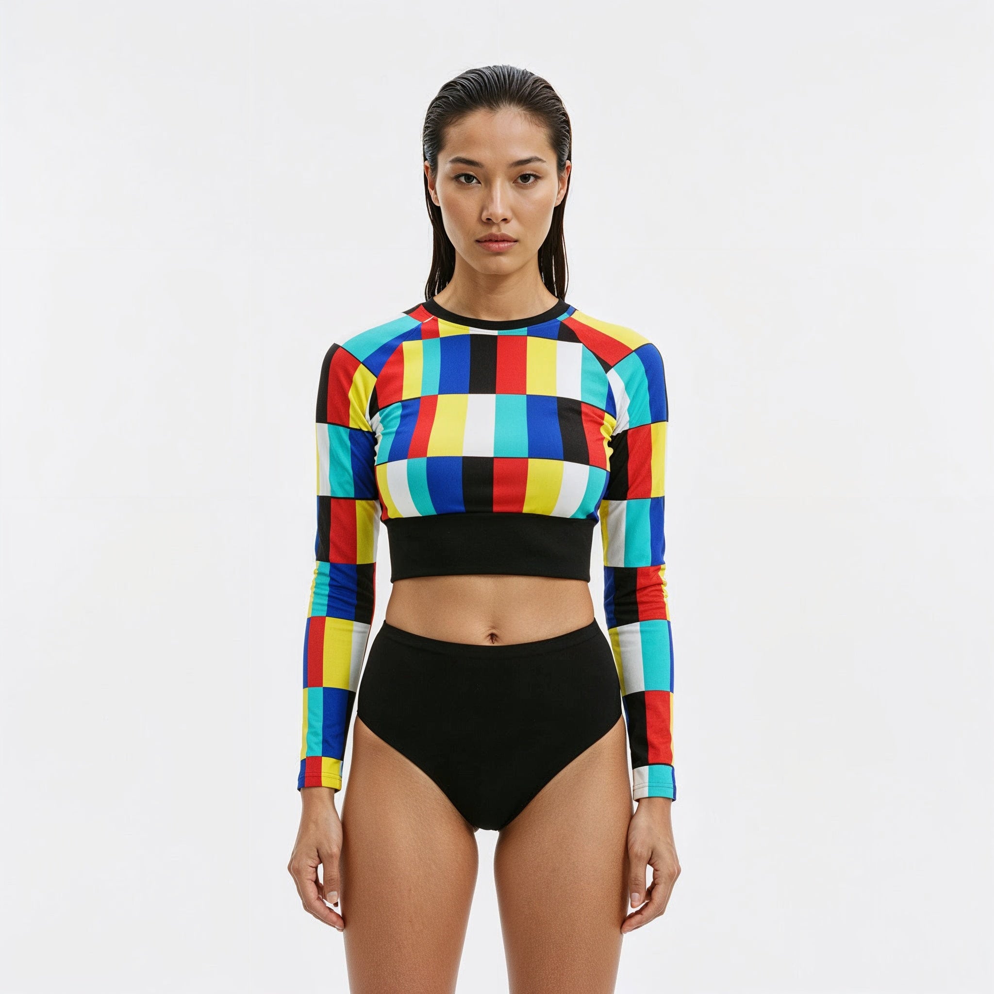 GLITCH long-sleeve crop top (black contrast)
