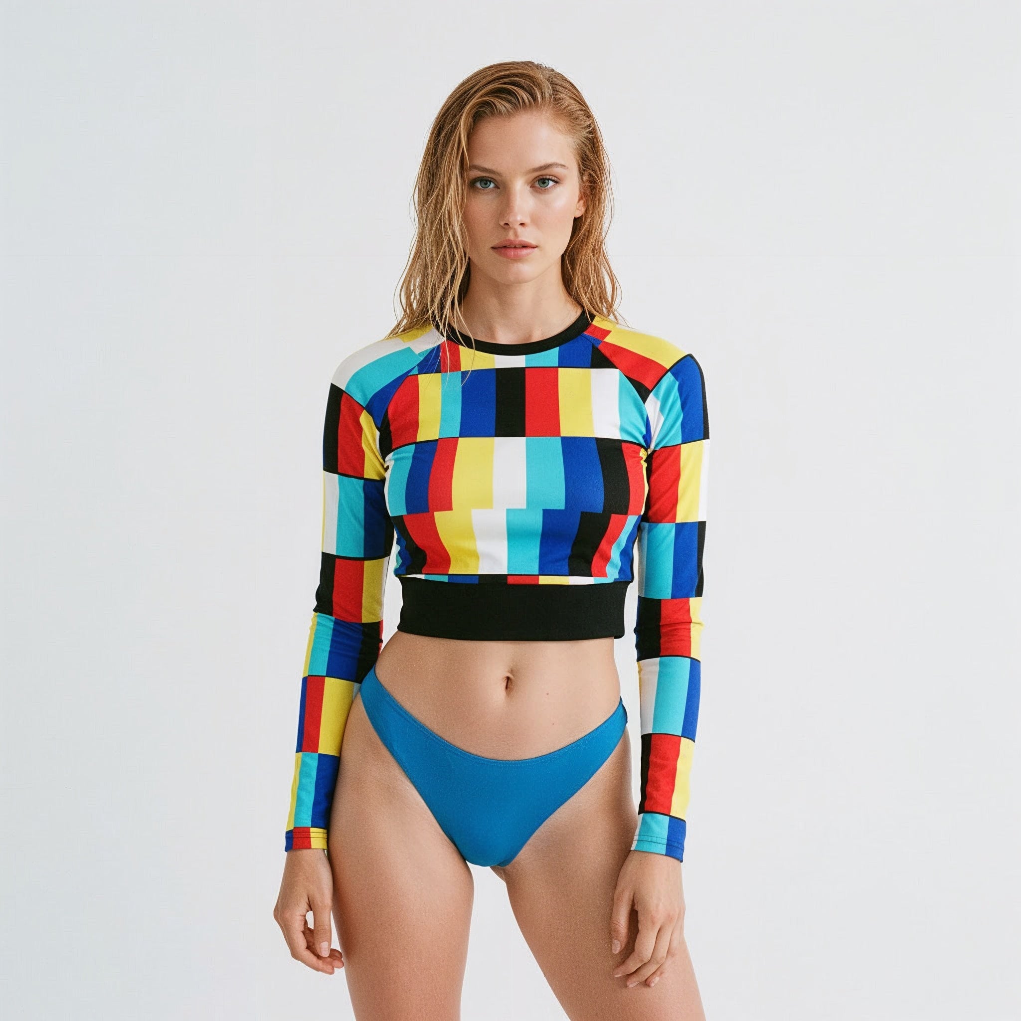 GLITCH long-sleeve crop top (black contrast)