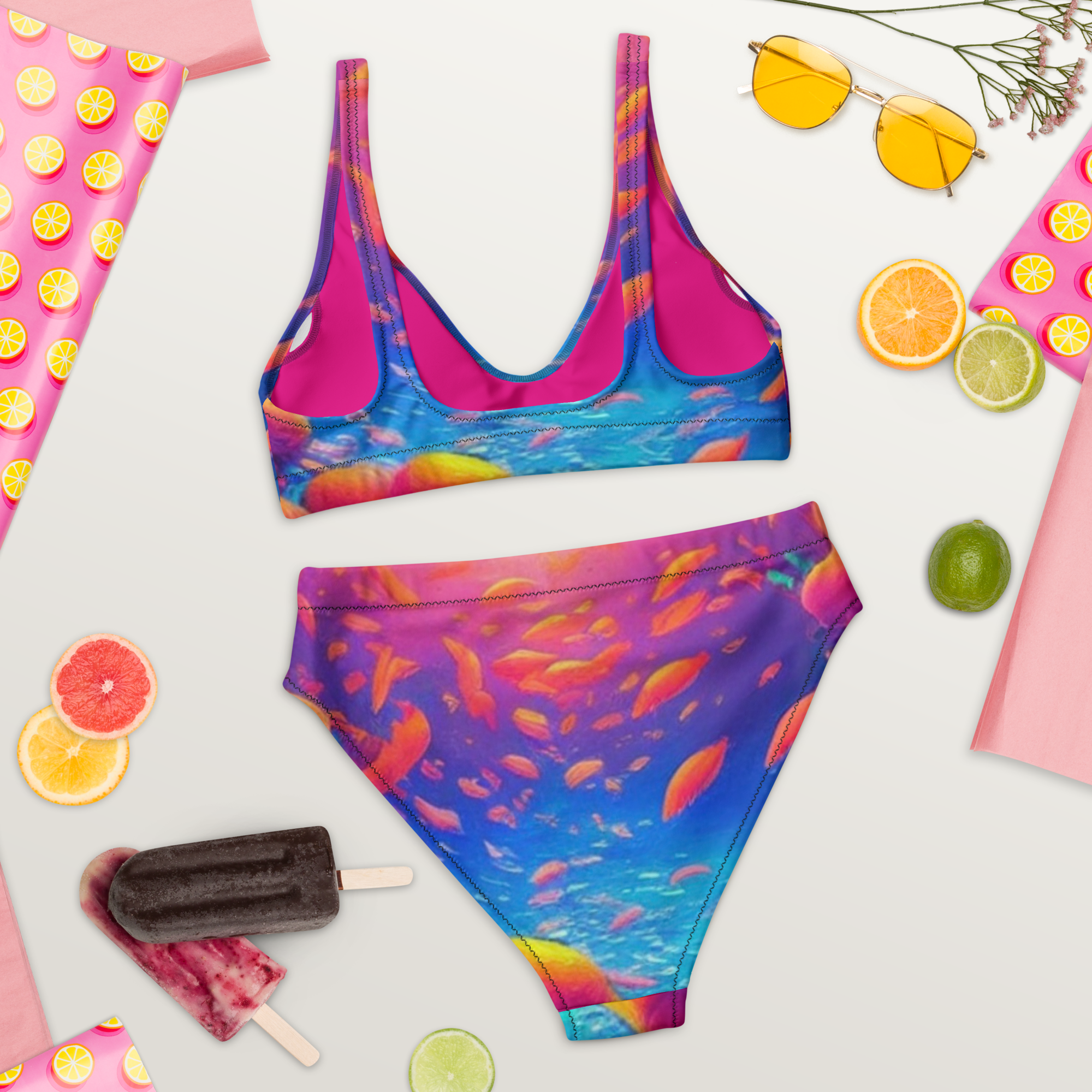 sunset water high-waisted bikini