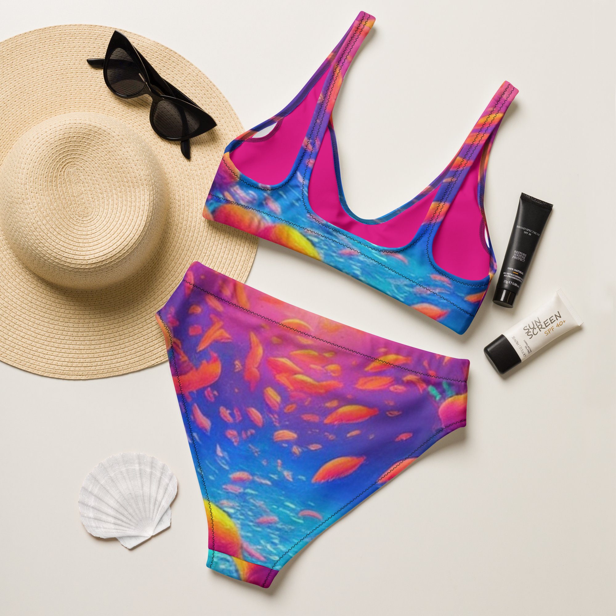sunset water high-waisted bikini