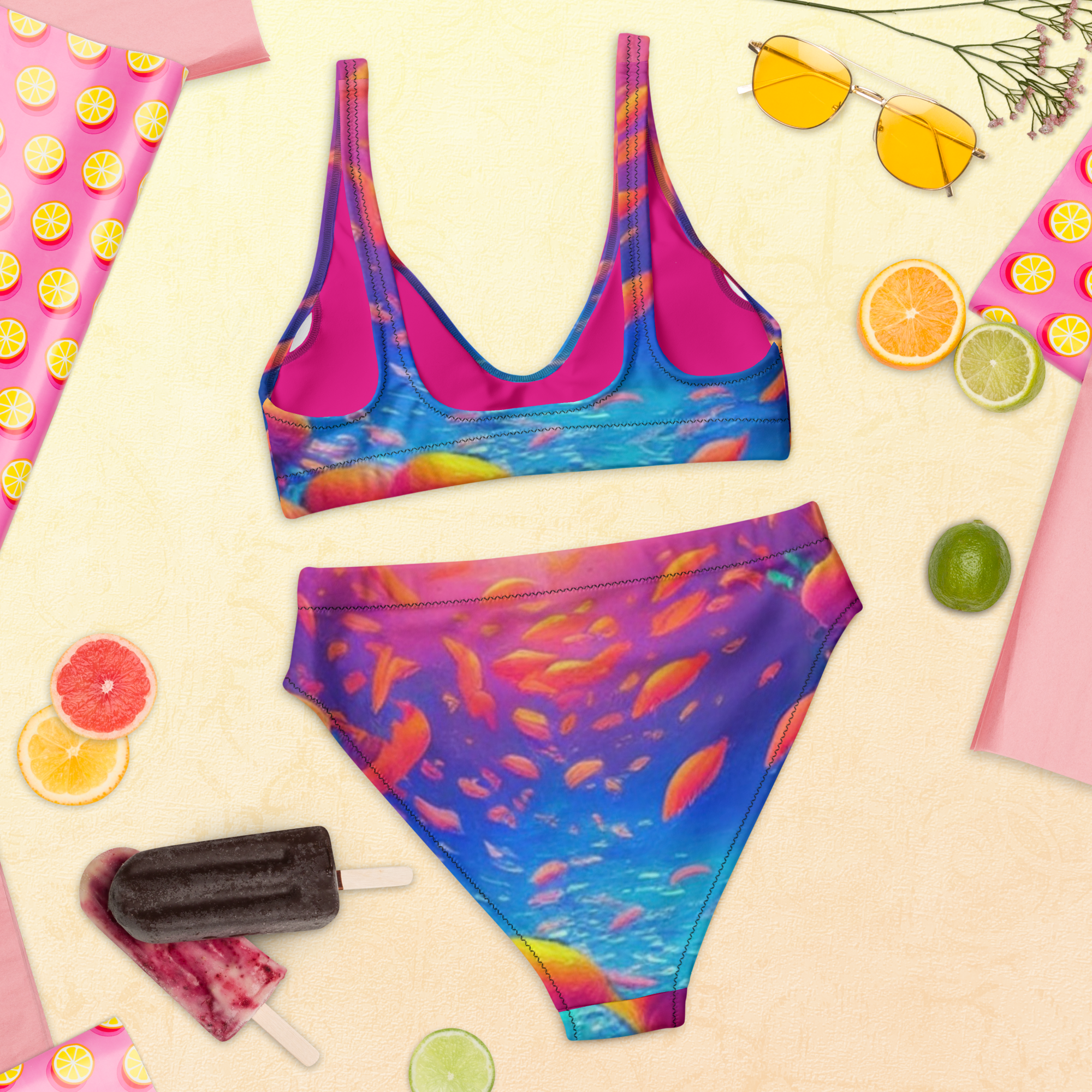 sunset water high-waisted bikini